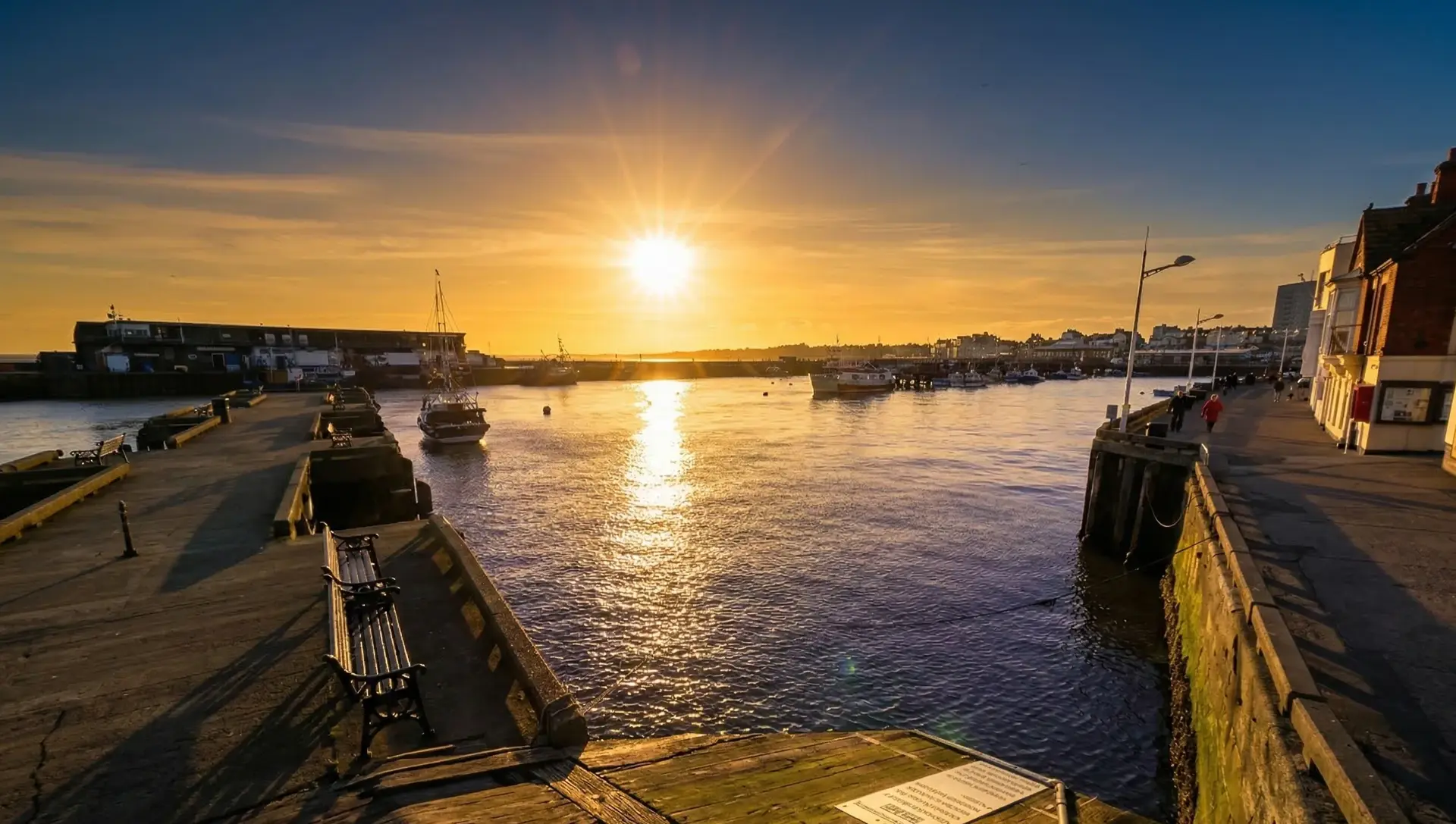 Bridlington harbour at sunset